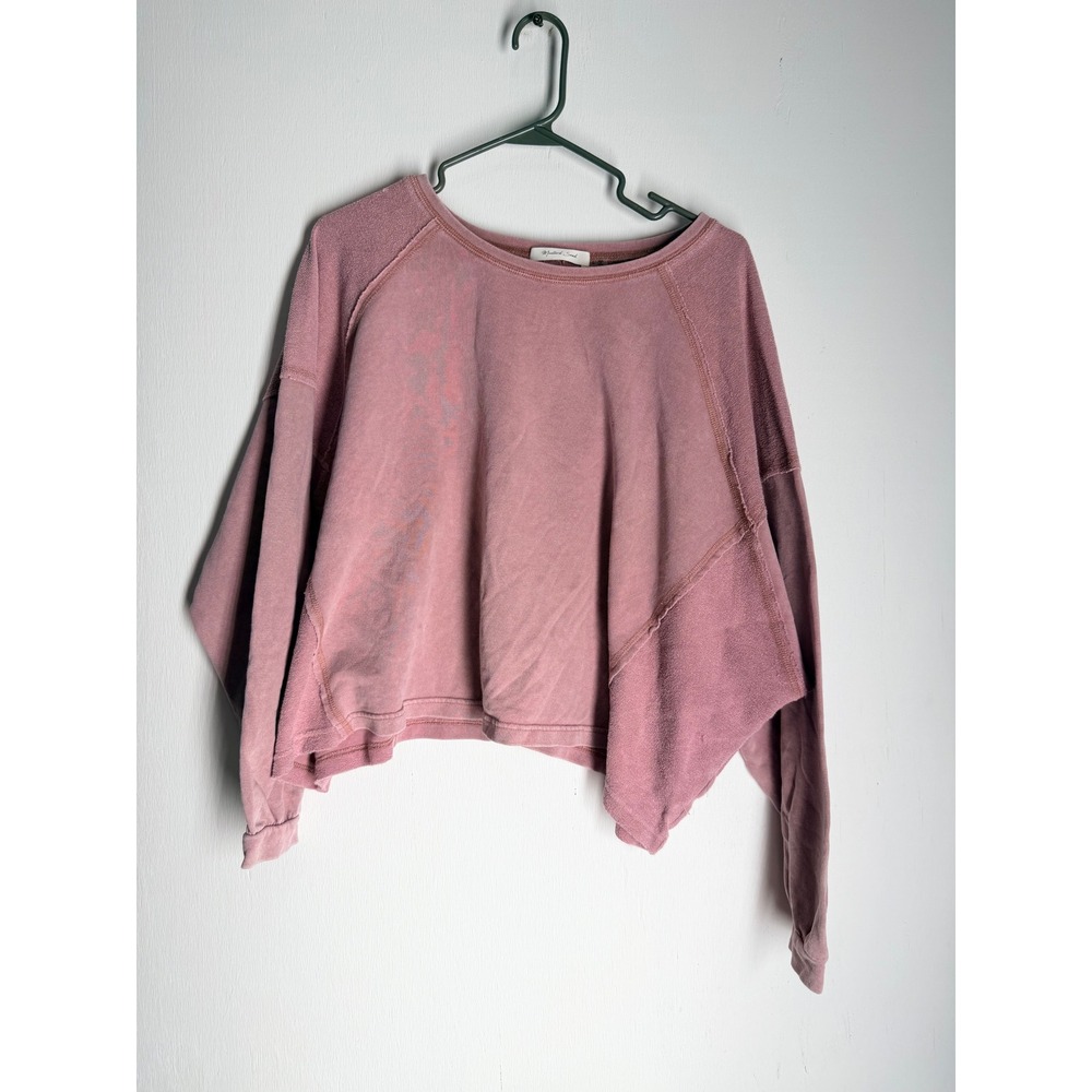 Mustard Seed Dusty Rose Pink Cropped Sweatshirt Raw Hem Oversized Pullover Large